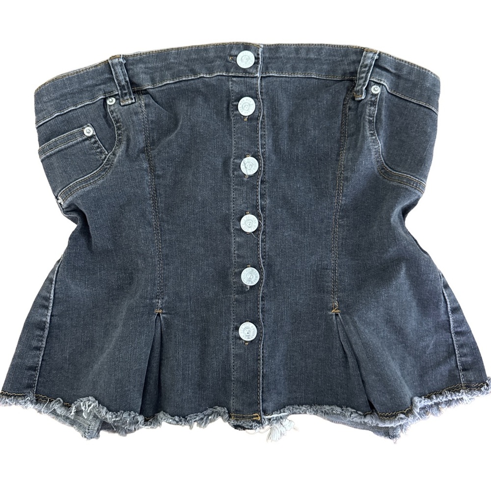 BDG Denim Corset Tube Top XL Button Front Lace Up Back